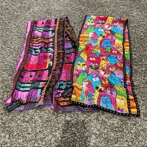 laurel burch bundle of two 100% silk cat print scarves